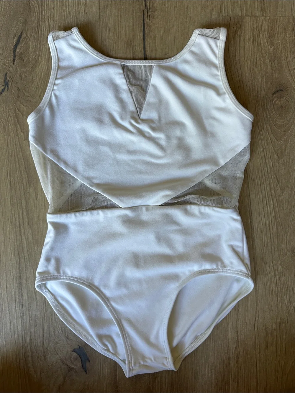 White Girls' Dance Leotard with Mesh Accent